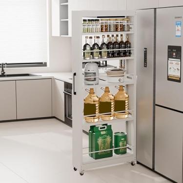 Imagem de Carrinho de armazenamento fino, organização e armazenamento de despensa, prateleira móvel deslizante, organização para sala de estar, banheiro, cozinha e locais estreitos (55 * 15 * 154,5 cm/22 * 6