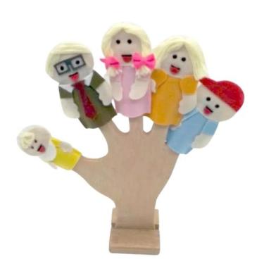 Imagem de Dedoches Familia Branca Loira Contar Histórias Brinquedo em Feltro Lúd