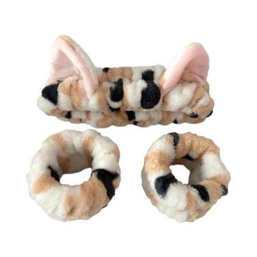 Imagem de Conjunto De 3 Faixas De Cabelo De Pelúcia Com Orelhas De Gato E Estamp