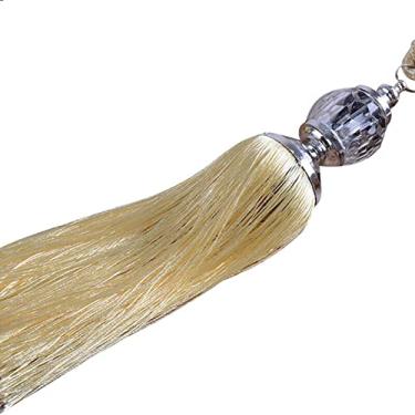 Imagem de 1 Par Cortinas Amarrações Faux Cristal Borlas Cortina de franjas Amarrações Amarrações Acessórios de quarto Suporte de cortina de chuveiro parede, bege