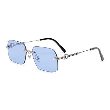 Imagem de Óculos de Sol Masculino Sem Aro Retângulo Preto Retrô Quadrado Óculos de Sol Masculino Gafas De Sol,C05,Tamanho Único