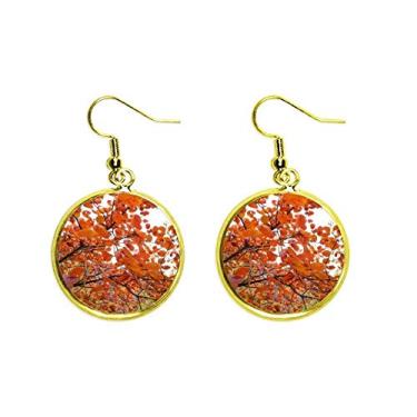 Imagem de Brinco de gota dourada com folhas vermelhas para outono Art Déco, presente fashion com orelha pendurada, joia feminina