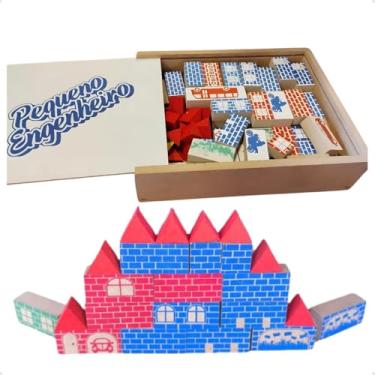 Imagem de Castelinho Pequeno Arquiteto Engenheiro Blocos De Montar Em Madeira Castelo Cidades Futuro Engenheiro Educativo 150 Pçs