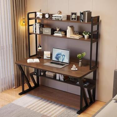 Imagem de Mesa de escritório em casa moderna para computador com compartimentos de armazenamento e prateleira, espaço de trabalho pessoal, carvalho, 47 polegadas