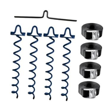 Imagem de Vaveren Parafuso de ancoragem em espiral para barracas Kit de ancoragem para trampolim Estacas para prender animais Galpões Tendas Cerca de jardim Estaca de, Azul