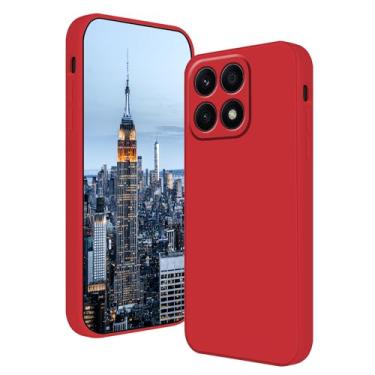 Imagem de Wousunly Compatível com Xiaomi 14T Pro, capa de silicone líquido, verde-escuro, toque suave para Xiaomi 14T Pro, capa fina de silicone à prova de choque (vermelha)