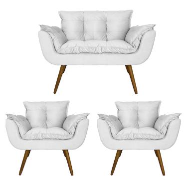 Imagem de Conjunto Namoradeira e 2 Poltronas Estofadas Hall de Entrada Opala Suede Branco - dl Decor