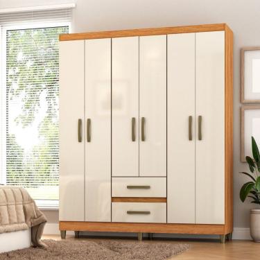 Imagem de Roupeiro Coimbra 6 Portas 2 Gavetas Cinamomo/off White