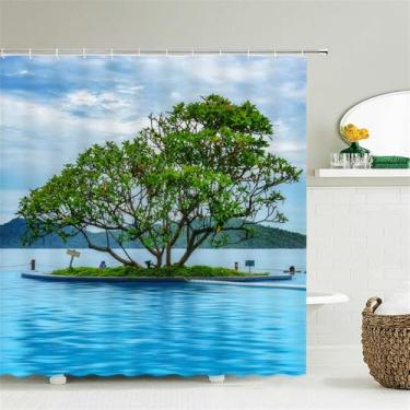 Imagem de Cortinas de chuveiro de paisagem para banheiro Poliéster Cenário natural Floresta Impressão Cortina de chuveiro com gancho 180 * 200CM,2206W,W90xH180cm