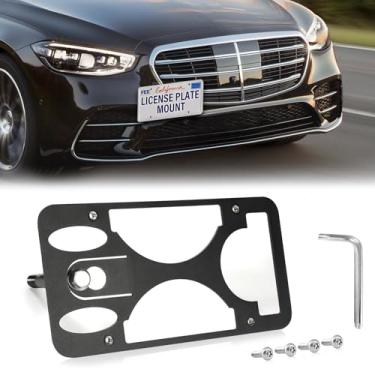 Imagem de Moldura frontal sem furadeira compatível com Mercedes-Benz S Class 2014-2020 Suporte de suporte de gancho de reboque para placa de carro antifurto Capas de etiqueta de carro à prova de ferrugem