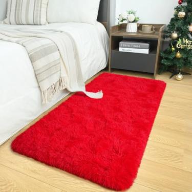 Imagem de AROGAN Tapetes macios de 6 x 1,2 m para quarto, tapete fofo de pelúcia, tapete felpudo que não cai para berçário, crianças, meninas, quarto, casa, corredores, decorativo, vermelho