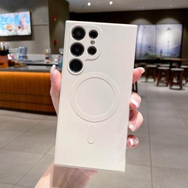 Imagem de HJZSZX Capa traseira de silicone líquido com carga magnética sem fio para Samsung S24 (para Samsung S24/branco arroz)