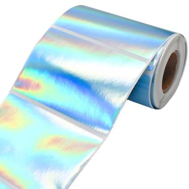 Imagem de Luomorgo Etiquetas térmicas holográficas de 7 x 5 cm - 200 peças/rolo de etiqueta adesiva de vinil impermeável, adesivos de código de barras imprimíveis para etiqueta de nome, envio, varejo e logotipo