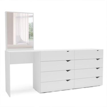 Imagem de Cômoda com Espelho Porto 8 Gavetas Branca