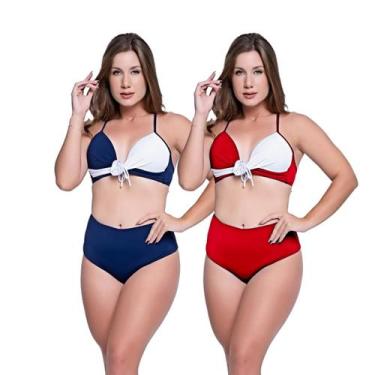 Imagem de Biquínis Feminino Kit 2 Peças Bicolor Chapa Barriga Cós Alto - HYPE MO
