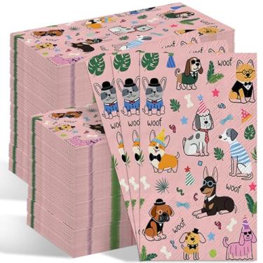 Imagem de Guardanapos de papel descartáveis com padrão de cães 200 toalhas de mão decorativas com tema de cães para banheiro, guardanapos descartáveis para convidados para casamento, festa de aniversário, chá