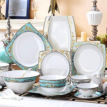 Imagem de Conjunto de jantar luxuoso para festas ou presentes, conjunto de louça de cerâmica com 50 peças, tigela/vasilha/prato/colher, conjunto de combinação de porcelana/80 peças (ouro 30 peças)