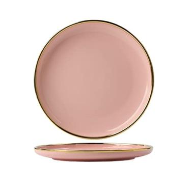 Imagem de URGDWEKJY Bandeja de jantar tigela de ramen de cerâmica prato de jantar bolo prato de sushi adequado para cozinha doméstica restaurante prato de jantar verde (rosa, pequeno)