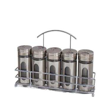 Imagem de Porta Condimentos Temperos Inox 5 Pcs Com Suporte