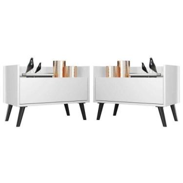 Imagem de Kit com 2 Mesas de Cabeceira 60 Cm com Pés Retrô Branca - MULTIMOVEIS