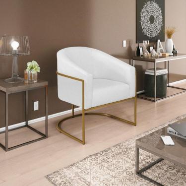 Imagem de Poltrona Decorativa Sala De Estar Recepção Luiza Base De Ferro Dourado Suede - Amarena Móveis Branco