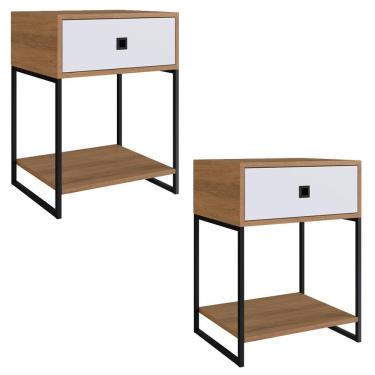 Imagem de Kit 02 Mesas De Cabeceira Estilo Industrial 01 Gvt P1026 Mell Branco Pp Mell Branco