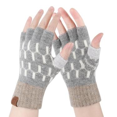 Imagem de Luvas sem dedos para mulheres – Luvas térmicas de inverno luvas quentes de malha macia para metade dos dedos para mulheres dirigindo trabalho digitação, Cinza