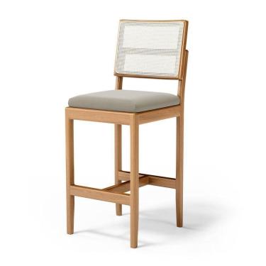 Imagem de Banqueta Milena Madeira Maciça Assento Estofado Encosto De Tela Sintética Veludo Bege 102