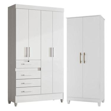 Imagem de Guarda Roupa Infantil Sobral E Armário Multiuso Jade Branco Brilho - Moval