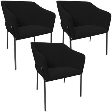 Imagem de Kit 3 Cadeiras Para Sala De Jantar Estar Living Olívia L02 Bouclê Preto - Lyam Decor