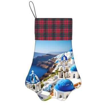 Imagem de SKKNT Ilha Grega Vista Mar Impressão Meias de Natal Animais de Estimação Decoração de Natal Cães Gatos Árvore Decoração Doce Presente Conveniente