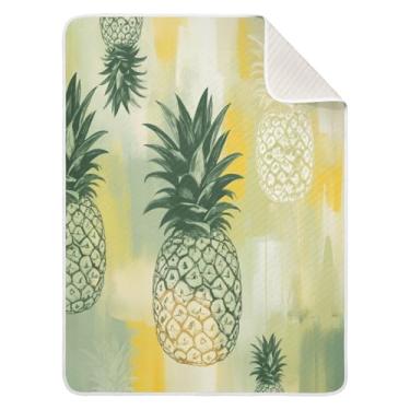 Imagem de Qilmy Cobertor de bebê com estampa de abacaxi 76 x 101 cm, cobertor infantil de algodão macio para meninos e meninas, cobertor leve e quente para bebês e bebês recém-nascidos