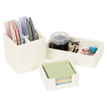 Imagem de Mind Reader Conjunto organizador de mesa de cimento de 3 peças, kit de acessórios de mesa com copo de caneta, suporte de anotações, bandeja para pegar tudo, decoração de escritório moderna, cimento