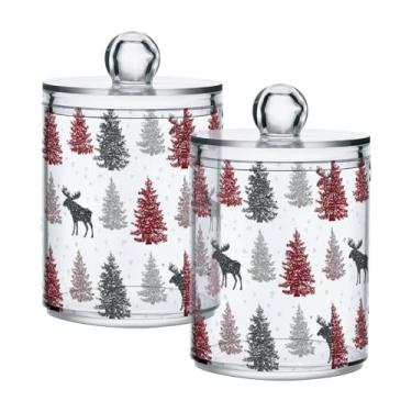 Imagem de Qilmy Qtip Suporte de 400 ml, frasco de plástico transparente para armazenamento de boticário de árvore de Natal com tampa, dispensador de recipiente de banheiro para bola de algodão, cotonete, fio