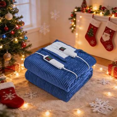 Imagem de Bafode Cobertor aquecido King, cobertor elétrico de 254 x 228 cm com controle duplo, flanela e manta de lã de ovelha com 10 níveis de aquecimento e desligamento automático de 1 a 8 horas, aquecimento