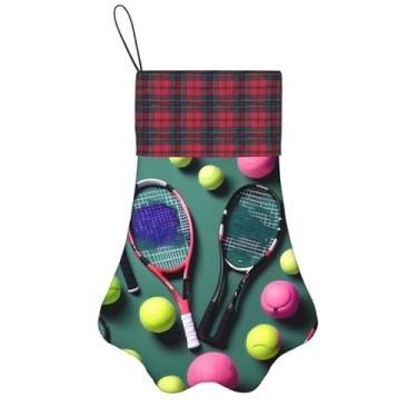 Imagem de SKKNT Raquetes de tênis engraçadas e bolas de tênis estampadas meias de Natal animais de estimação decoração de natal cães gatos árvore decoração doce presente conveniente