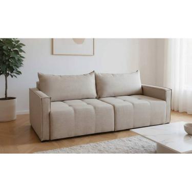 Imagem de Sofá Cama Luxo Bruna Almofadas Soltas Espuma D30 com Manta Acrílica Vários Tecidos 2,20M