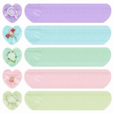 Imagem de PH PandaHall 300 peças de sacos de joias em forma de coração, 5 cores, pequenos sacos de presente de plástico, bolsa ziplock de 9 cm, bolsa de embrulho de presente com janela transparente para