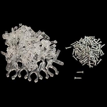 Imagem de Honkenda Suporte de clipes de luz de corda de LED transparente, clipes de fita de PVC com 100 parafusos para fixadores de lâmpada de LED, suporte de parede e suporte de clipes de montagem em barra