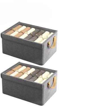 Imagem de Caixa organizadora com tampa, ideal para guardar roupas, roupas íntimas, brinquedos, dobrável.47 * 28 * 20cm (KIT 2 UN Cinza)