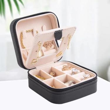 Imagem de Organizador de joias de viagem com espelho - pequeno estojo de armazenamento em verde