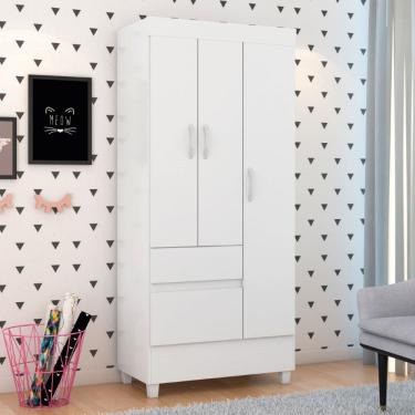 Imagem de Guarda Roupa Roupeiro Windy 3 Portas 2 Gavetas Branco Rosa Flex Demóbile