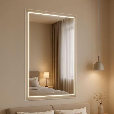 Imagem de Espelho Camarim 70x50 Retangular Led Jateado Quente Bivolt