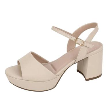 Imagem de Sandália Feminino Salto Médio Bloco Regulagem Prática Bebece