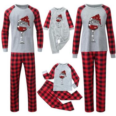 Imagem de Conjunto de Natal para a família combinando Conjunto de casal de manga comprida para festa de Natal roupa de dormir com xadrez P-GGG, Infantil, 2-3T