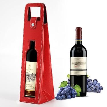 Imagem de ROSTELACK Bolsa de couro para presente de vinho 41 x 9 x 9 cm, sacola para presentes de vinhos, bolsa de vinho reutilizável com fecho de metal, protetor de vinho portátil para festas, aniversários