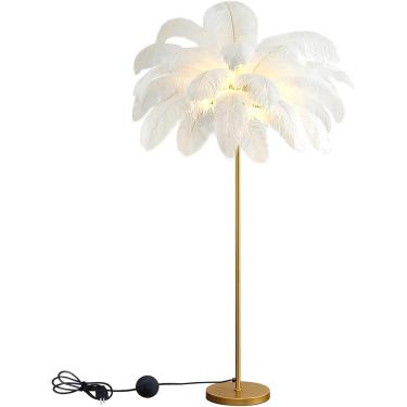 Imagem de Abajur de pena de avestruzH160cm Abajur de LED exclusivo, elegante abajur de pena de avestruz natural com interruptor de pé, abajur de pena regulável para sala de estar, quarto, janela de lo