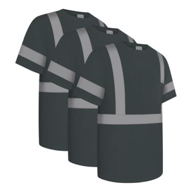 Imagem de Uno Mejor Camisetas masculinas Hi Vis Classe 3 de alta visibilidade com mangas curtas, camisas refletivas de segurança para homens e mulheres, camisas restritivas, duráveis e respiráveis, UCR-cinza