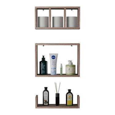 Imagem de Kit 3 Peças Nicho Prateleira para Banheiro Nogal 40 x 12cm