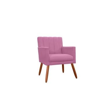 Imagem de Poltrona Decorativa Cecília Suede Rosa Pés Madeira Ms Decor - Mansão D
